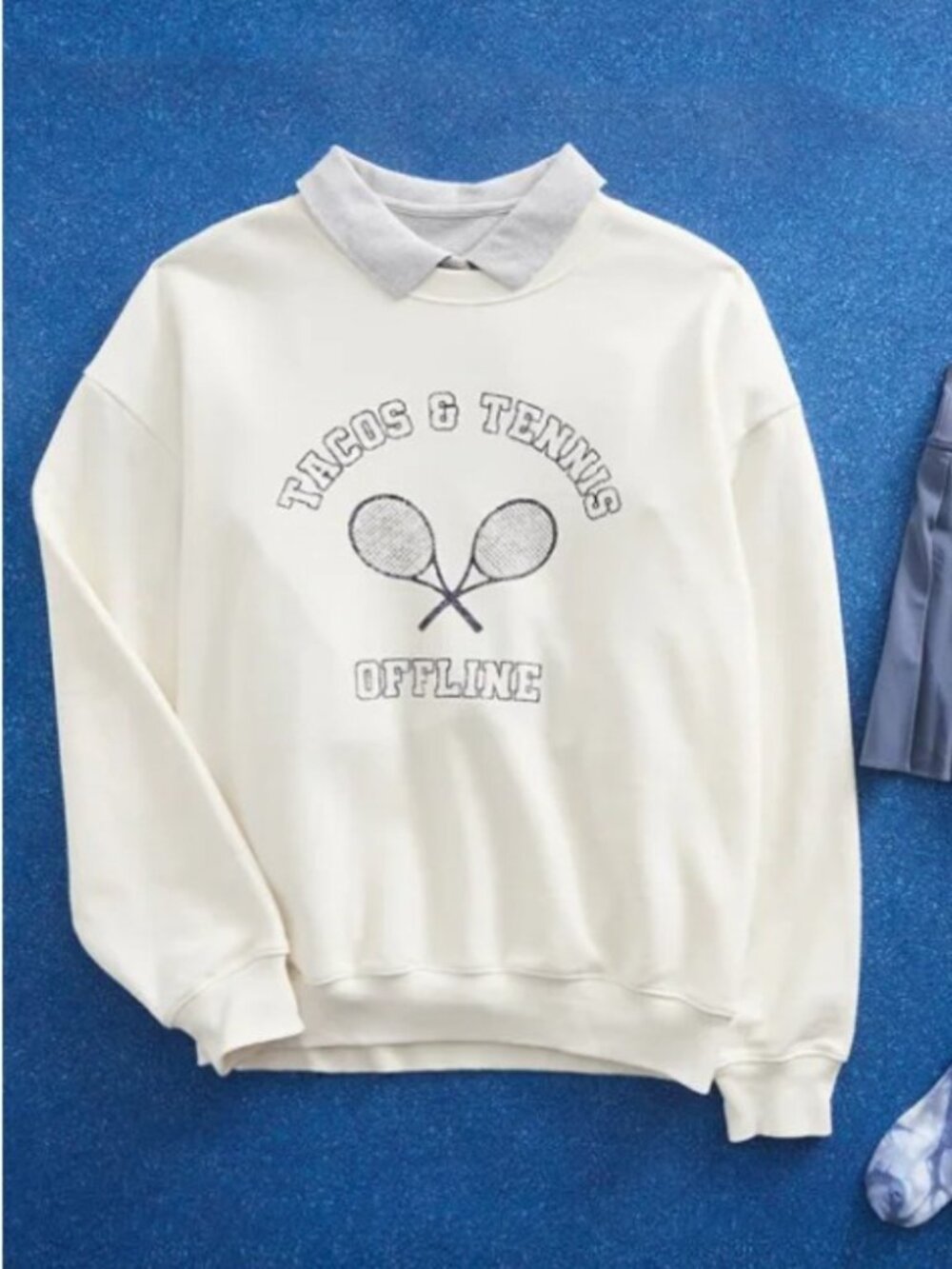 OFFLINE By Aerie Cream Tacos & Tennis Oversized Graphic Sweatshirt Medium